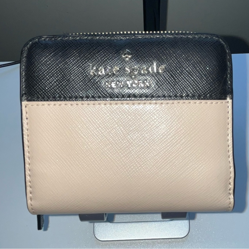 kate spade two-tone black and blush compact wallet